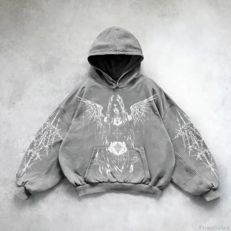 Goths Pattern Print Hoodie grey 1 / M
