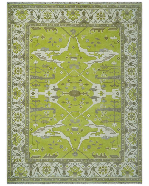 Green and Ivory Hand knotted Oriental Oushak Multi Size wool Area Rug - The Rug Decor