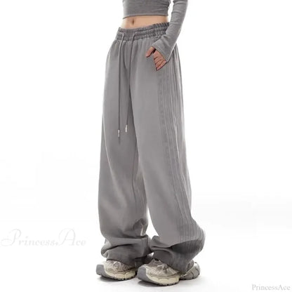 Grey Stripe Motion Casual Pants GRAY / S
