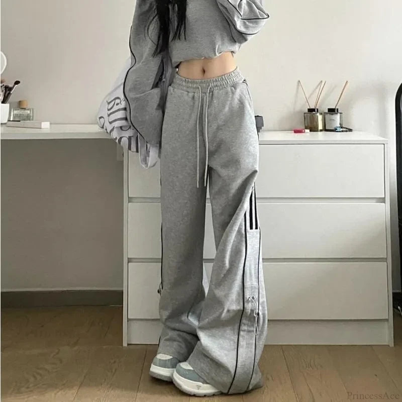 Grunge Striped Sweatpants Harajuku Pants Gray / M