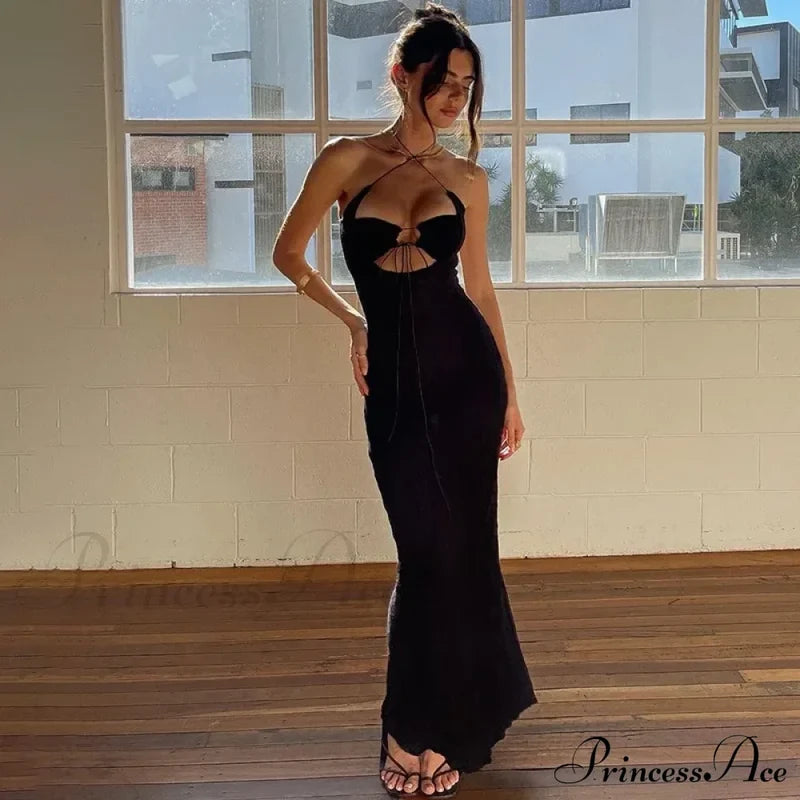 Halter Backless Tie Up Maxi Dress