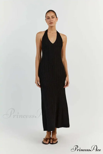 Halter Plunge V Neck Dress