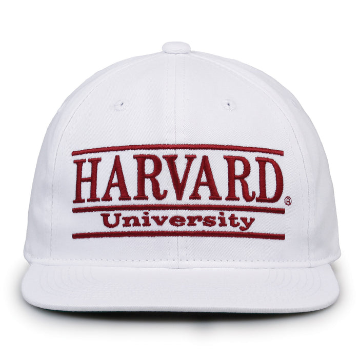 Harvard Retro Bar snapback hat in white, front view