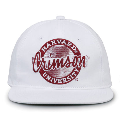 Harvard Retro Circle snapback hat in white, front view