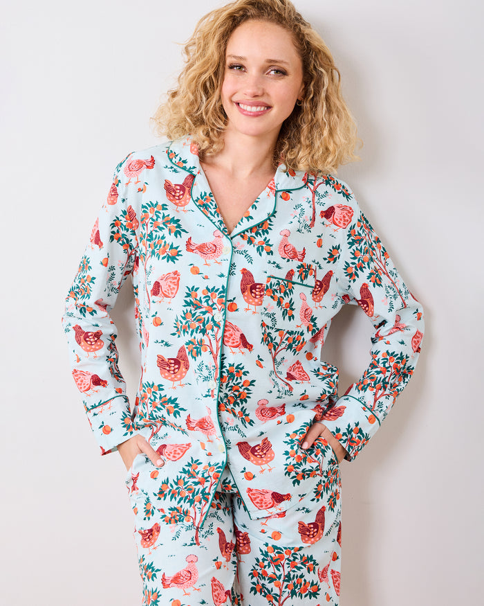 Hen House - Long PJ Set - Soft Blue - Printfresh