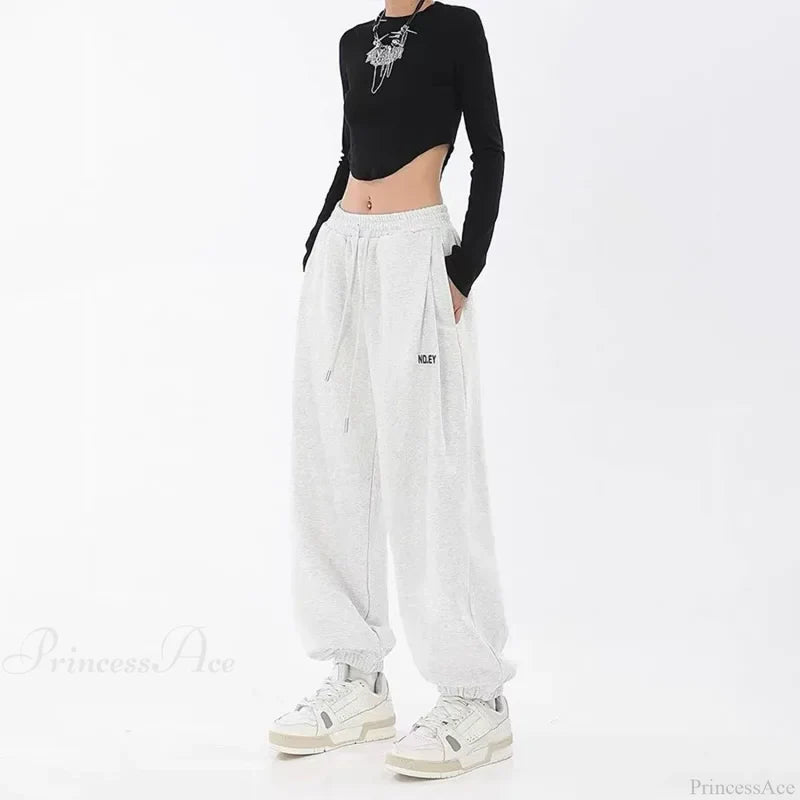 Hip Hop Letter Drawstring Jogging Pants WHITE / S