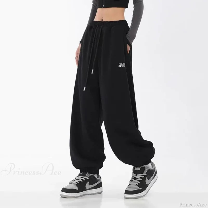 Hip Hop Letter Drawstring Jogging Pants Black / S