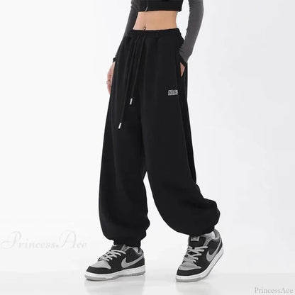 Hip Hop Letter Drawstring Jogging Pants Black / S
