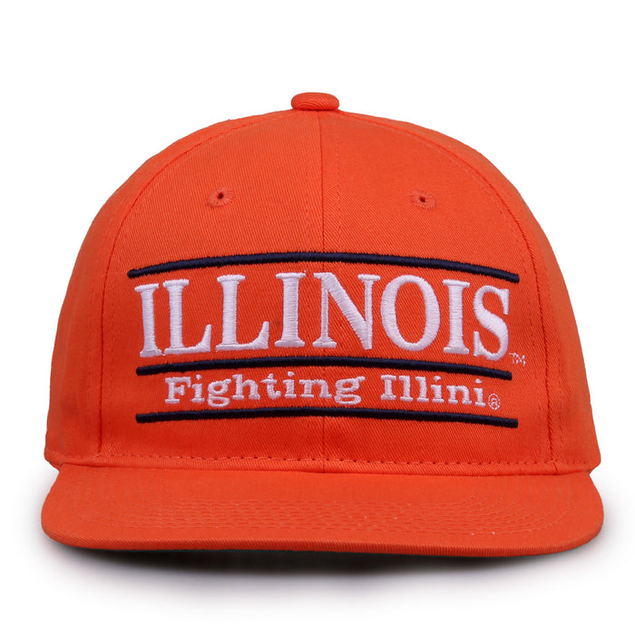 Illinois Retro Bar snapback hat in orange, front view