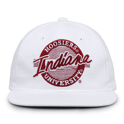Indiana Retro Circle snapback hat in white, front view