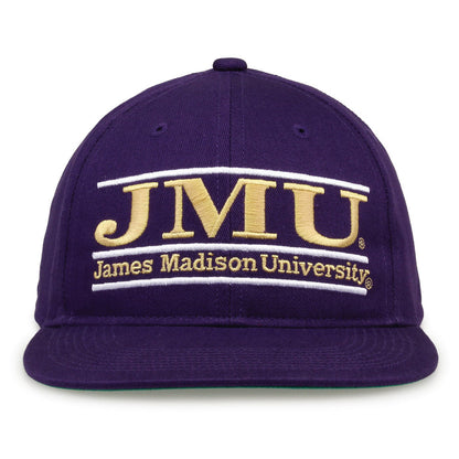 James Madison Retro Bar snapback hat in purple, front view