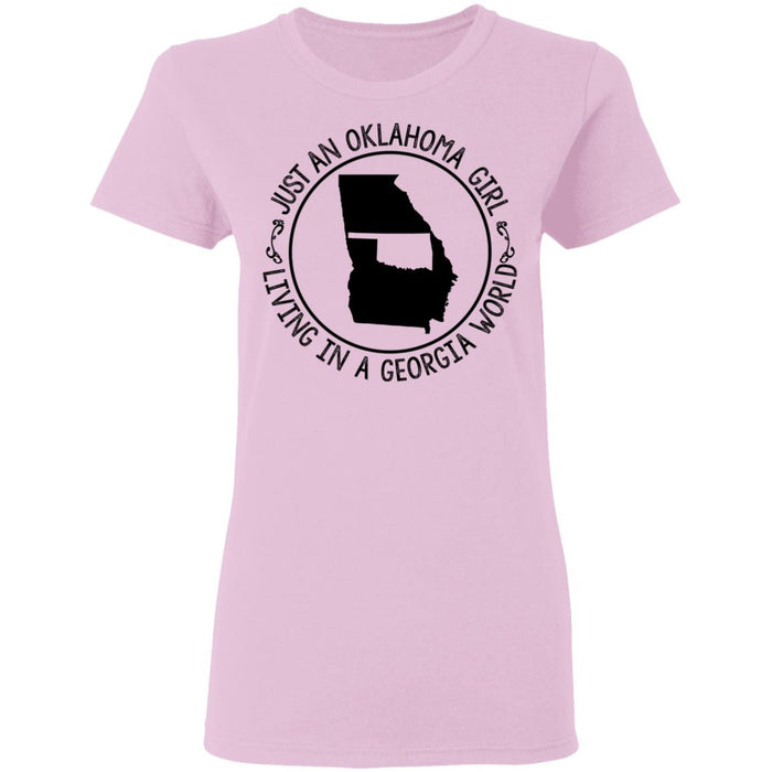 Just An Oklahoma Girl Living In Georgia World T Shirt - T-shirt Teezalo