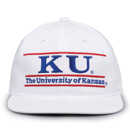 Kansas Retro Bar snapback hat in white, front view