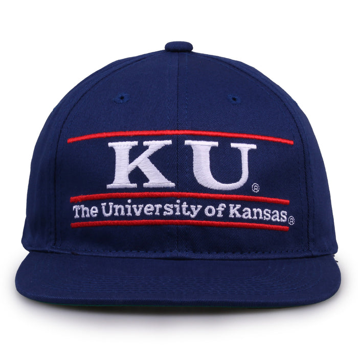 Kansas Retro Bar snapback hat in royal blue, front view