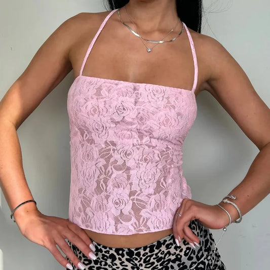 Lace Cross Back Sheer Crop Top