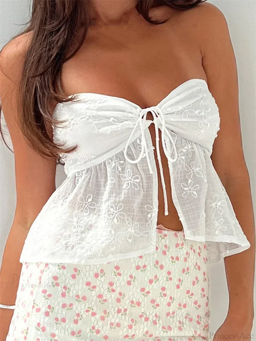 Lace Flower Patchwork Crop Top WHITE / S croptop-250126