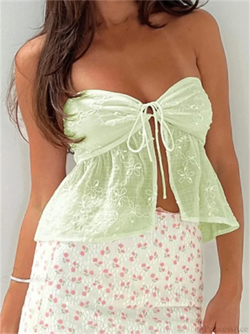 Lace Flower Patchwork Crop Top GREEN / S croptop-250126