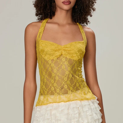 Lace Halter Tie-Up Crop Top