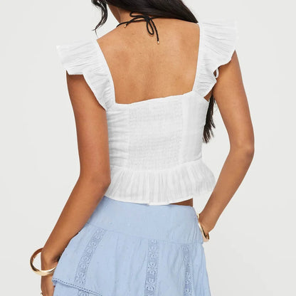 Lace Ruffles Tie-Up Crop Top