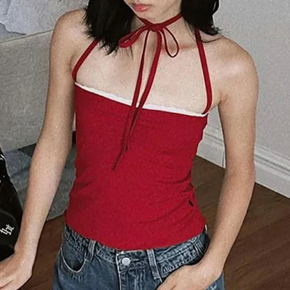Lace Trim Halter Ruched Slim Fit Crop Top croptop-250126