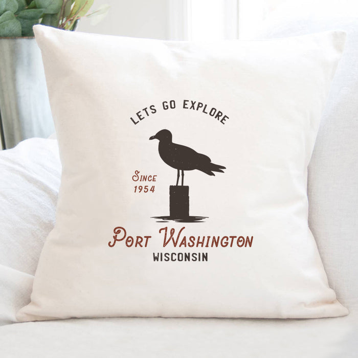 Let's Go Explore w/ City and State - Custom Square Canvas Pillow