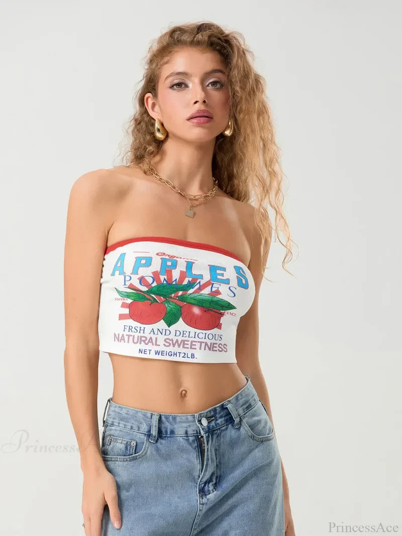 Letters Print Off-shoulder Sleeveless Wrap Tube Top croptop-250126