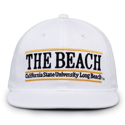 Long Beach Retro Bar snapback hat in white, front view