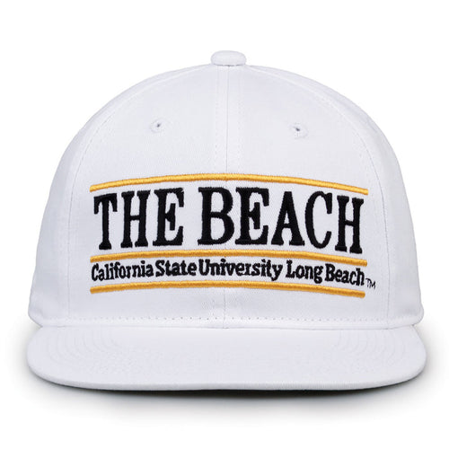 Long Beach Retro Bar snapback hat in white, front view