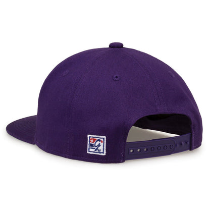 LSU Retro Circle snapback hat in purple, rear view showing the adjustable snap closure