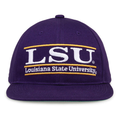LSU Retro Bar snapback hat in purple, front view
