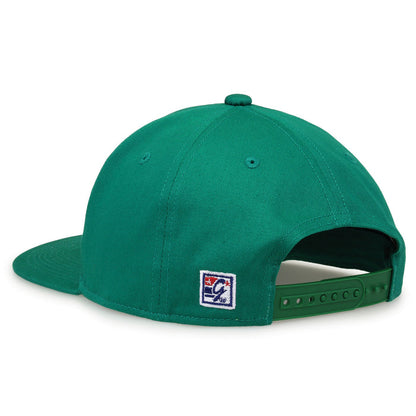 Marshall Retro Circle snapback hat in green, rear view showing the adjustable snap closure
