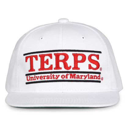 Maryland Retro Bar snapback hat in white, front view
