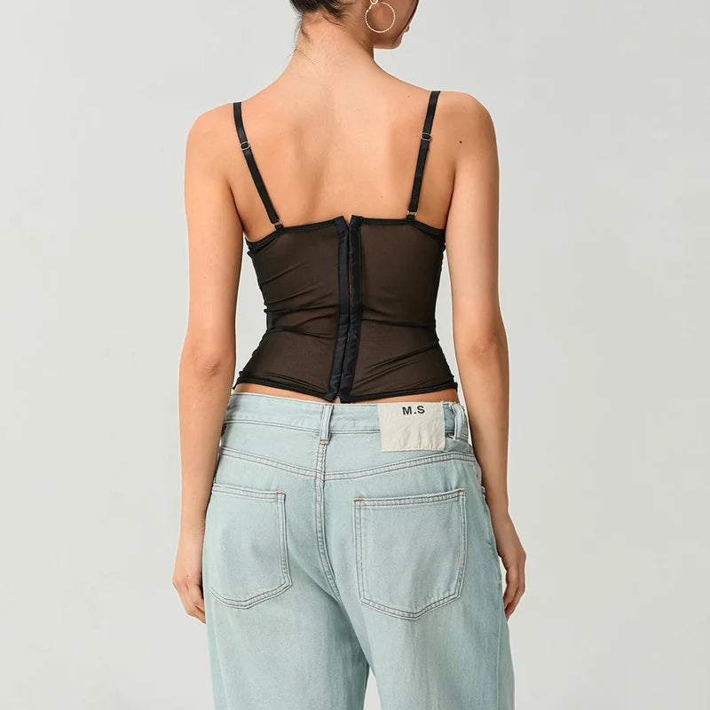 Mesh Lace Corset Crop Top