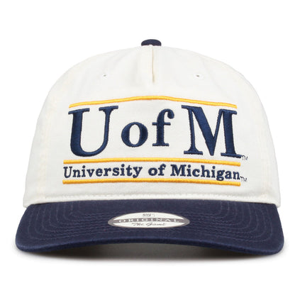 Michigan Original Bar snapback hat with embroidered school design, front view