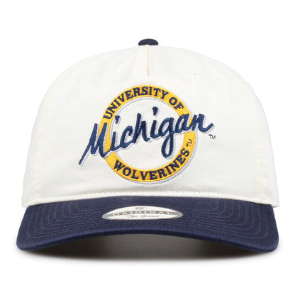 Michigan Original Circle snapback hat with embroidered school design, front view