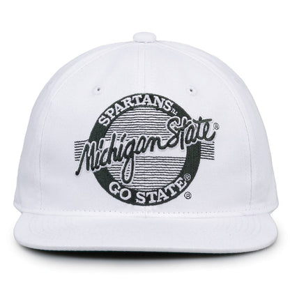 Michigan State Retro Circle snapback hat in white, front view