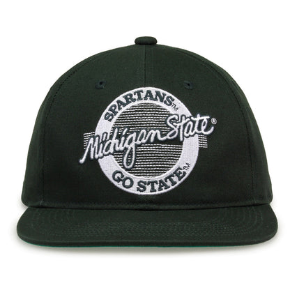Michigan State Retro Circle snapback hat in dark green, front view