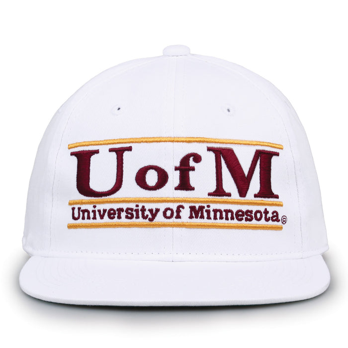 Minnesota Retro Bar snapback hat in white, front view