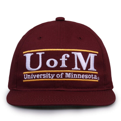 Minnesota Retro Bar snapback hat in maroon, front view