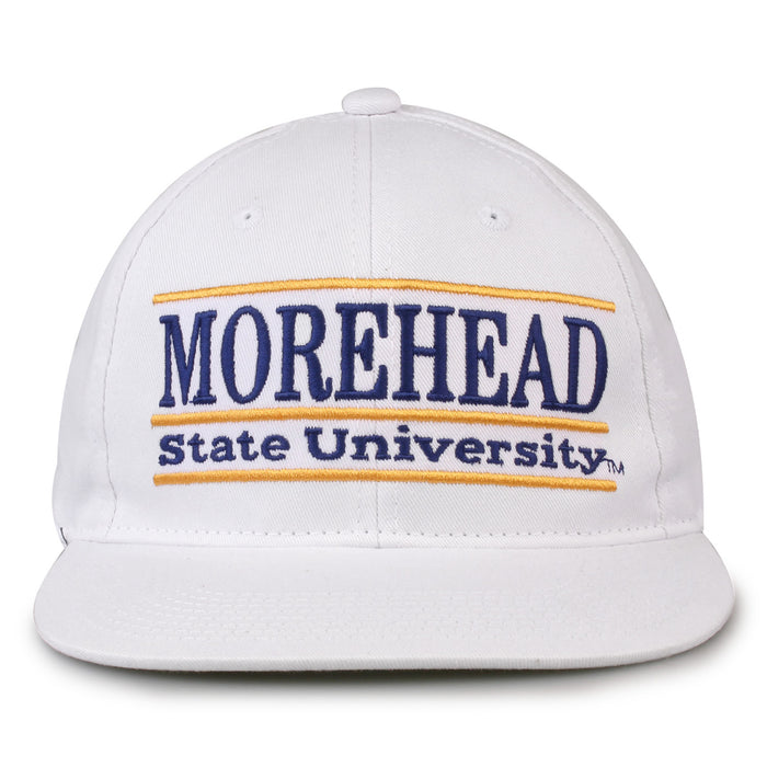 Morehead State Retro Bar snapback hat in white, front view