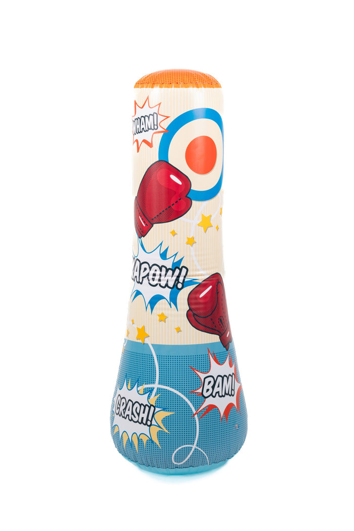 The Neato! Punch Bag by Neato! is an active-play inflatable toy featuring cartoon boxing gloves and comic book words like WHAM!, CRASH!, BAM!, and KAPOW! on a white background—great for energetic fun.
