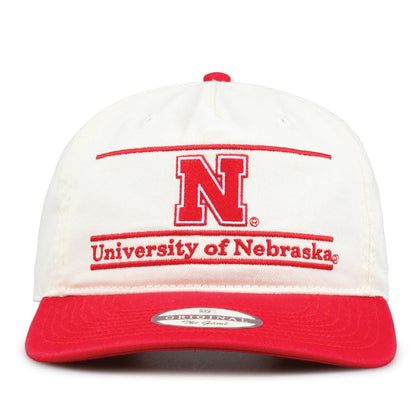 Nebraska Original Bar snapback hat with embroidered school design, front view