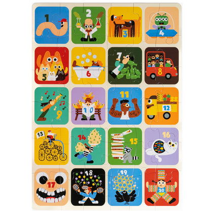 The Nolja Easy As 1,2,3 36pc Jigsaw Puzzle by Nolja features colorful cartoon scenes and numbers, making early learning and counting fun for kids as each piece illustrates playful animals, objects, or activities.
