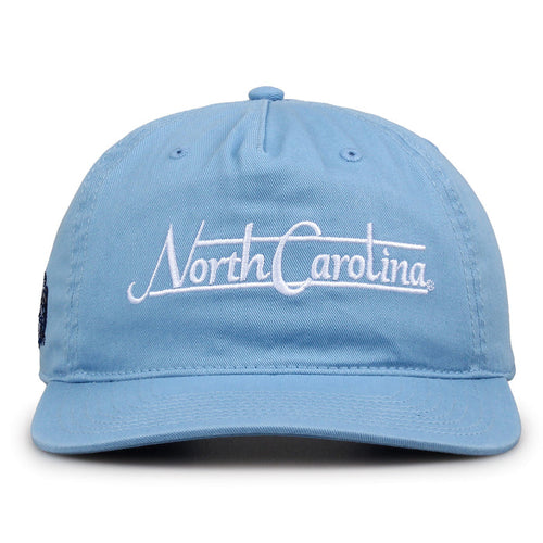 North Carolina Tar Heels Original Heritage Bar Snapback in columbia blue, front view of embroidered school script and bar design