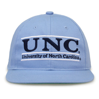 North Carolina Retro Bar snapback hat in light blue, front view