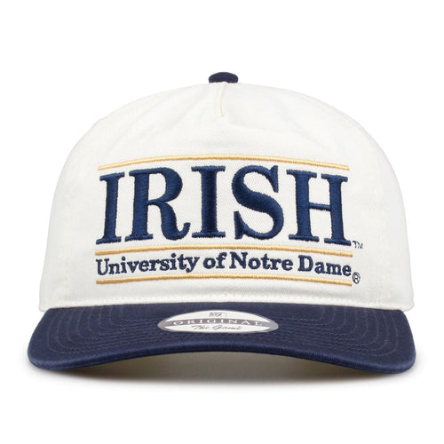 Notre Dame Original Bar snapback hat with embroidered school design, front view
