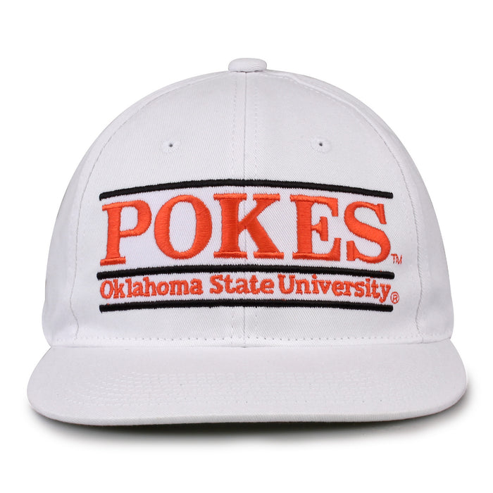 Oklahoma State Retro Bar snapback hat in white, front view