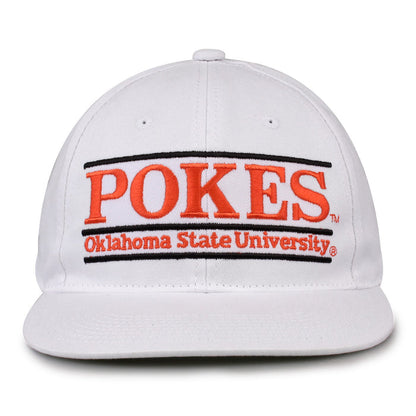 Oklahoma State Retro Bar snapback hat in white, front view
