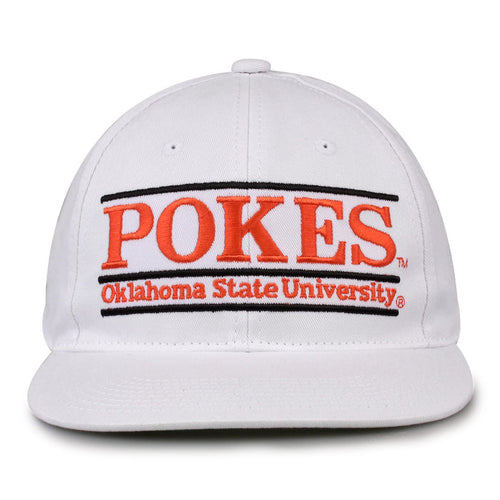 Oklahoma State Retro Bar snapback hat in white, front view