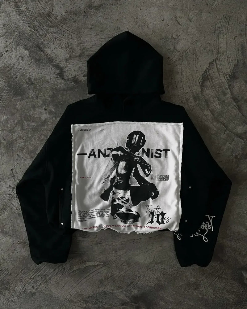 Patchwork Embroidered Black Hoodie black 3 / S